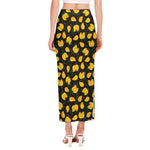 Yellow Mango Fruit Pattern Print Side Slit Maxi Skirt