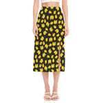 Yellow Mango Fruit Pattern Print Side Slit Midi Skirt