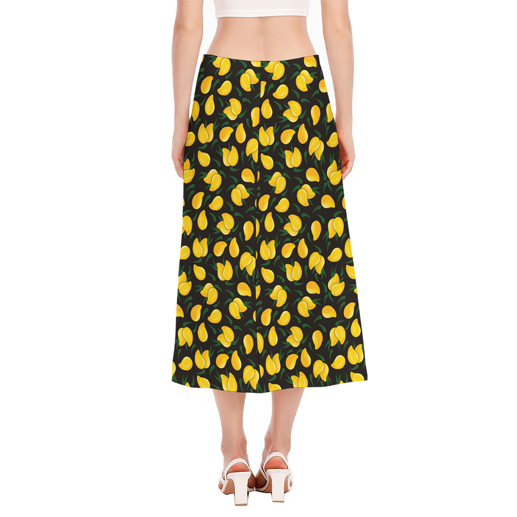 Yellow Mango Fruit Pattern Print Side Slit Midi Skirt