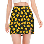 Yellow Mango Fruit Pattern Print Side Slit Mini Skirt