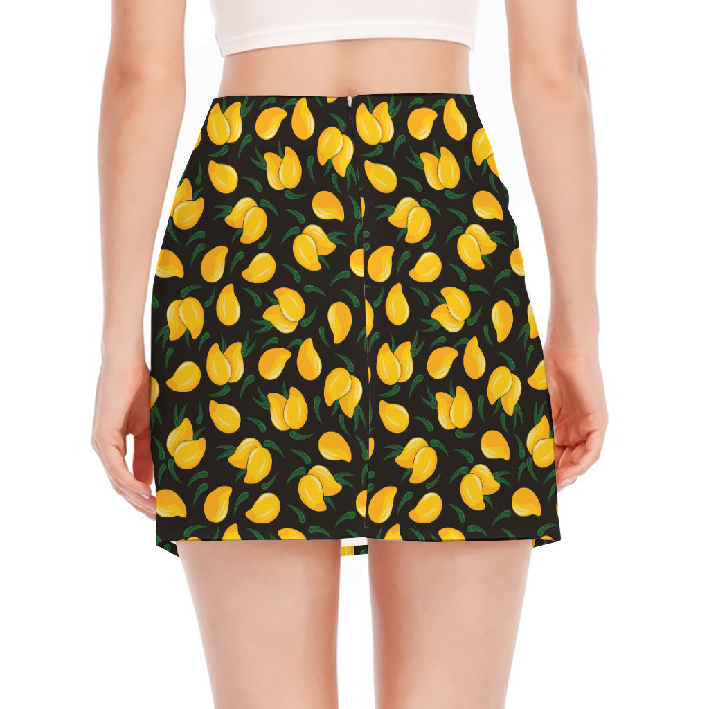 Yellow Mango Fruit Pattern Print Side Slit Mini Skirt