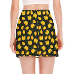Yellow Mango Fruit Pattern Print Side Slit Mini Skirt