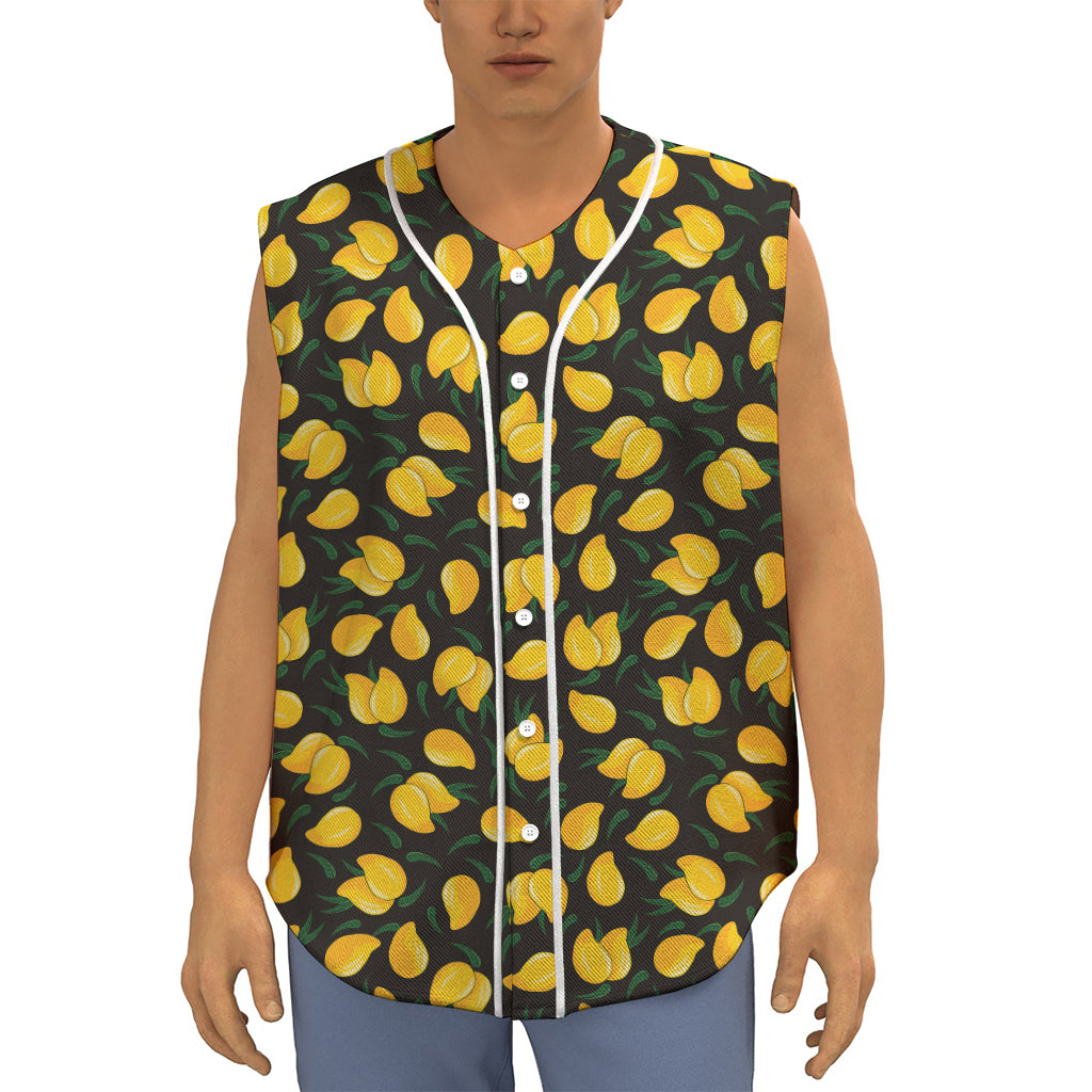 Yellow Mango Fruit Pattern Print Sleeveless Baseball Jersey