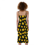 Yellow Mango Fruit Pattern Print Slim Fit Midi Cami Dress