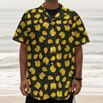 Yellow Mango Fruit Pattern Print Textured Short Sleeve Shirt