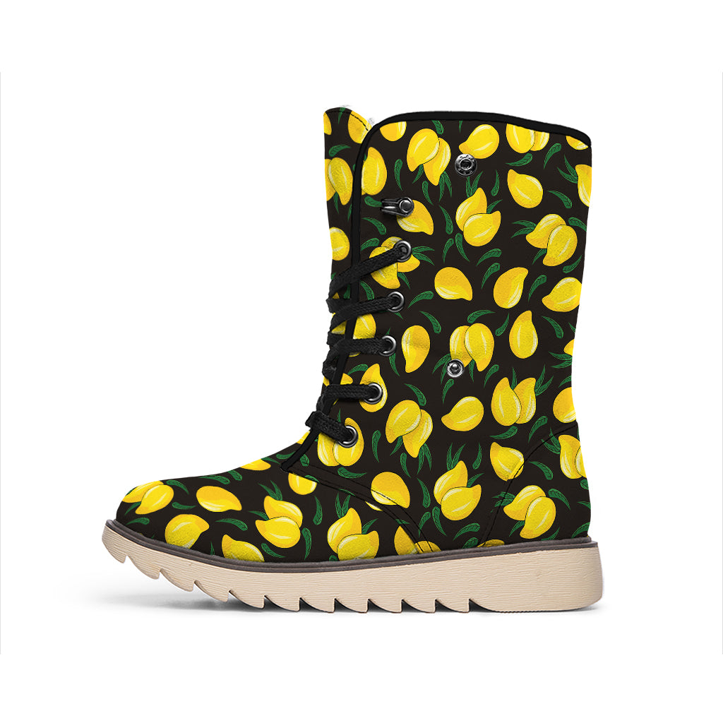 Yellow Mango Fruit Pattern Print Winter Boots
