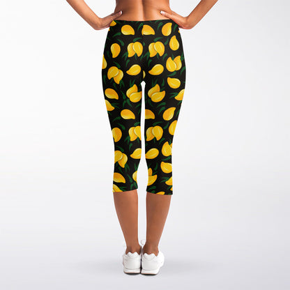 Yellow Mango Fruit Pattern Print Women's Capri Leggings