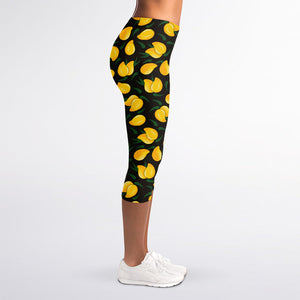 Yellow Mango Fruit Pattern Print Women's Capri Leggings
