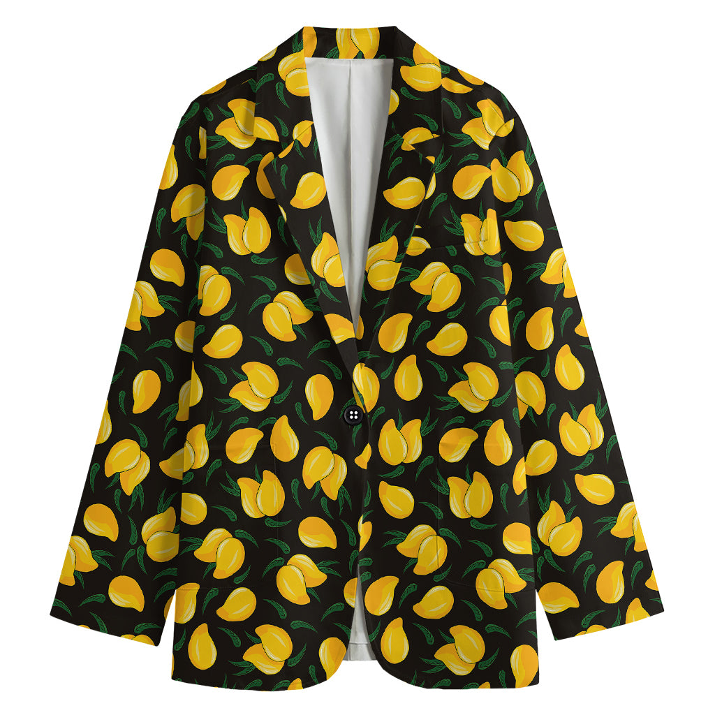 Yellow Mango Fruit Pattern Print Women's Cotton Blazer