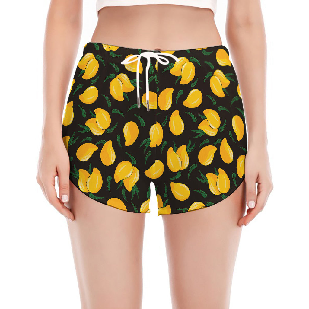 Yellow Mango Fruit Pattern Print Women's Split Running Shorts