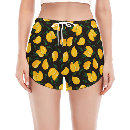 Yellow Mango Fruit Pattern Print Women's Split Running Shorts