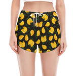 Yellow Mango Fruit Pattern Print Women's Split Running Shorts