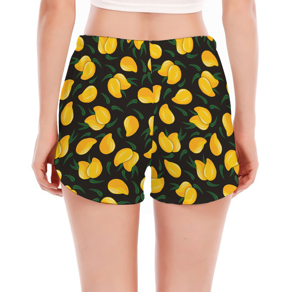 Yellow Mango Fruit Pattern Print Women's Split Running Shorts