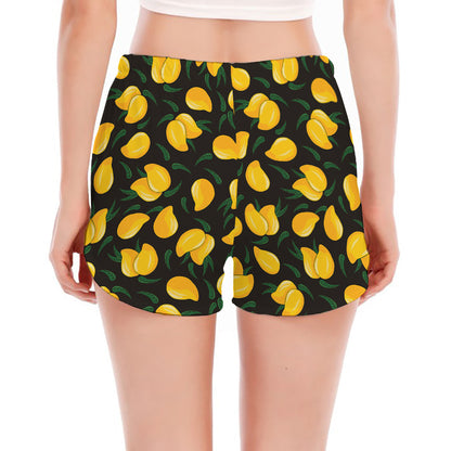 Yellow Mango Fruit Pattern Print Women's Split Running Shorts
