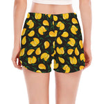 Yellow Mango Fruit Pattern Print Women's Split Running Shorts