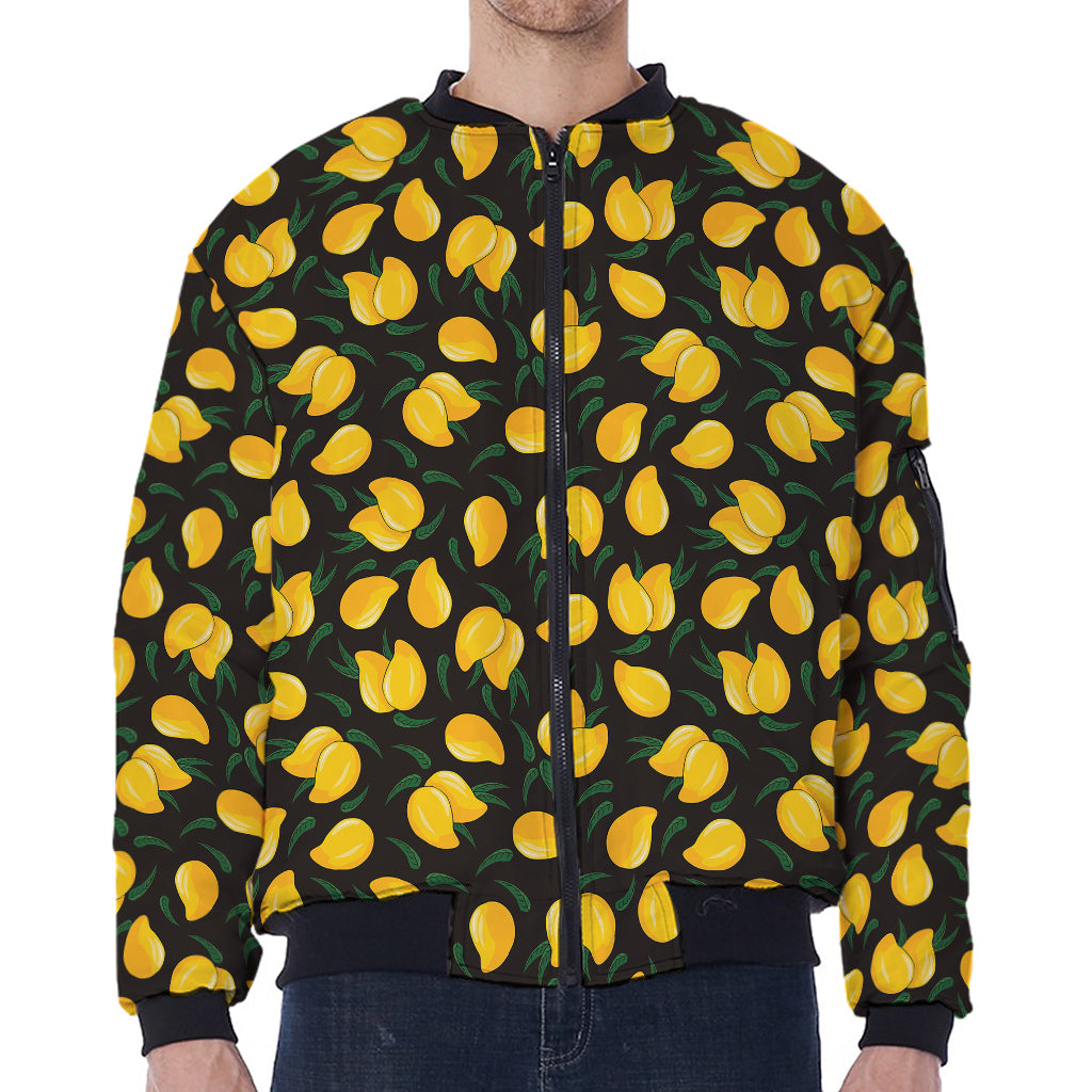 Yellow Mango Fruit Pattern Print Zip Sleeve Bomber Jacket
