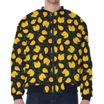 Yellow Mango Fruit Pattern Print Zip Sleeve Bomber Jacket
