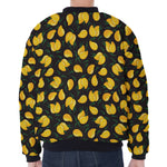 Yellow Mango Fruit Pattern Print Zip Sleeve Bomber Jacket