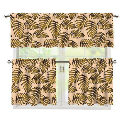 Yellow Monstera Leaves Pattern Print 3 Piece Kitchen Curtains