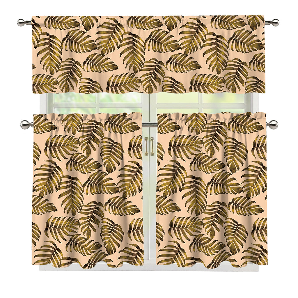 Yellow Monstera Leaves Pattern Print 3 Piece Kitchen Curtains