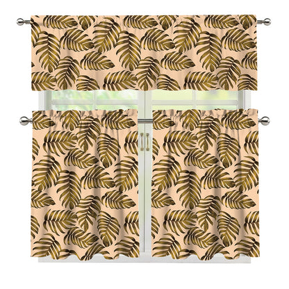Yellow Monstera Leaves Pattern Print 3 Piece Kitchen Curtains