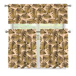 Yellow Monstera Leaves Pattern Print 3 Piece Kitchen Curtains