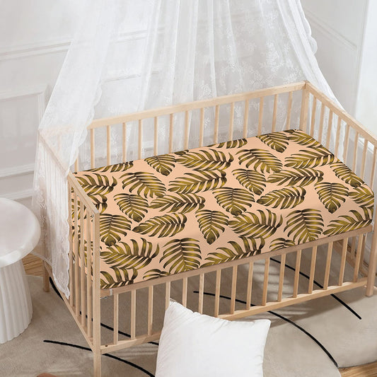 Yellow Monstera Leaves Pattern Print Baby Crib Sheet