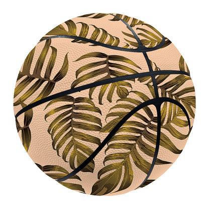Yellow Monstera Leaves Pattern Print Basketball