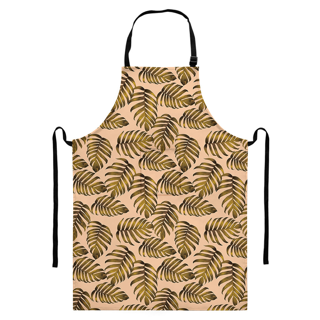 Yellow Monstera Leaves Pattern Print Bib Apron With Pocket