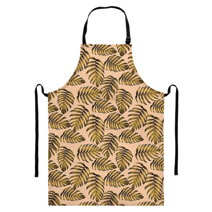 Yellow Monstera Leaves Pattern Print Bib Apron With Pocket