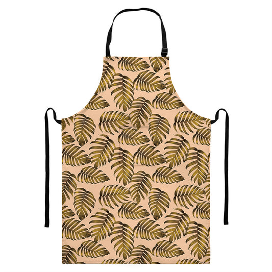 Yellow Monstera Leaves Pattern Print Bib Apron With Pocket
