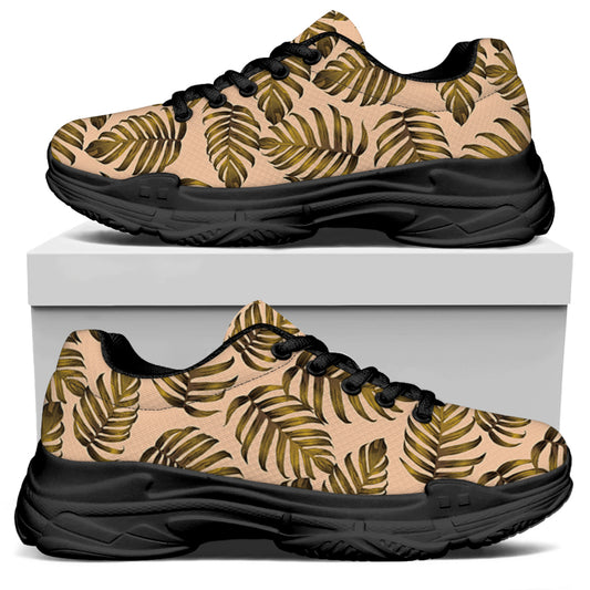 Yellow Monstera Leaves Pattern Print Black Chunky Shoes