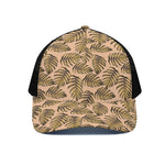 Yellow Monstera Leaves Pattern Print Black Mesh Trucker Cap