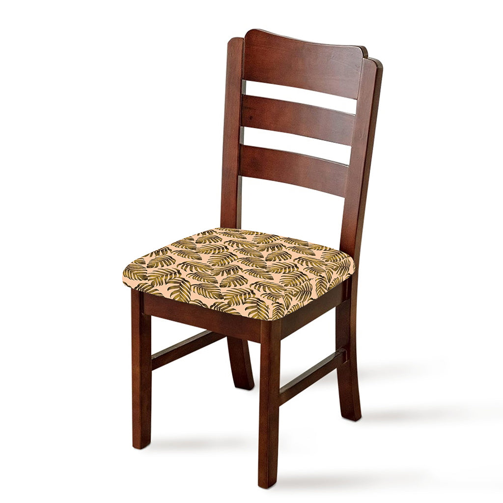 Yellow Monstera Leaves Pattern Print Chair Cushion Cover