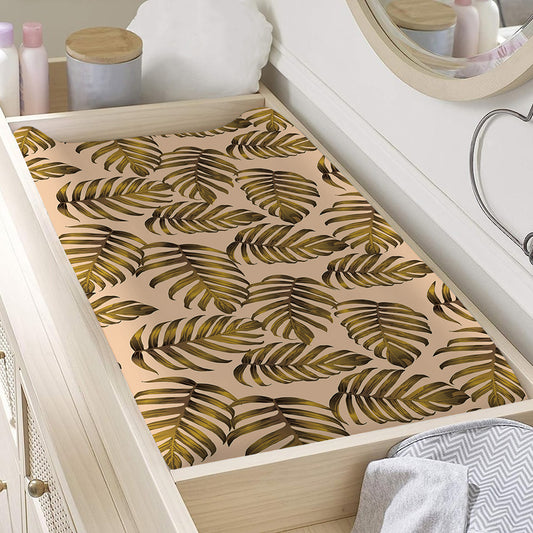 Yellow Monstera Leaves Pattern Print Changing Pad Cover