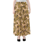 Yellow Monstera Leaves Pattern Print Chiffon Maxi Skirt