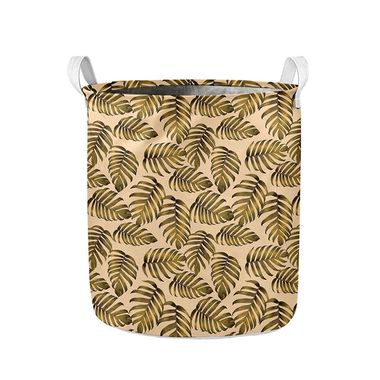 Yellow Monstera Leaves Pattern Print Collapsible Laundry Basket
