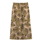 Yellow Monstera Leaves Pattern Print Cotton Front Slit Maxi Skirt