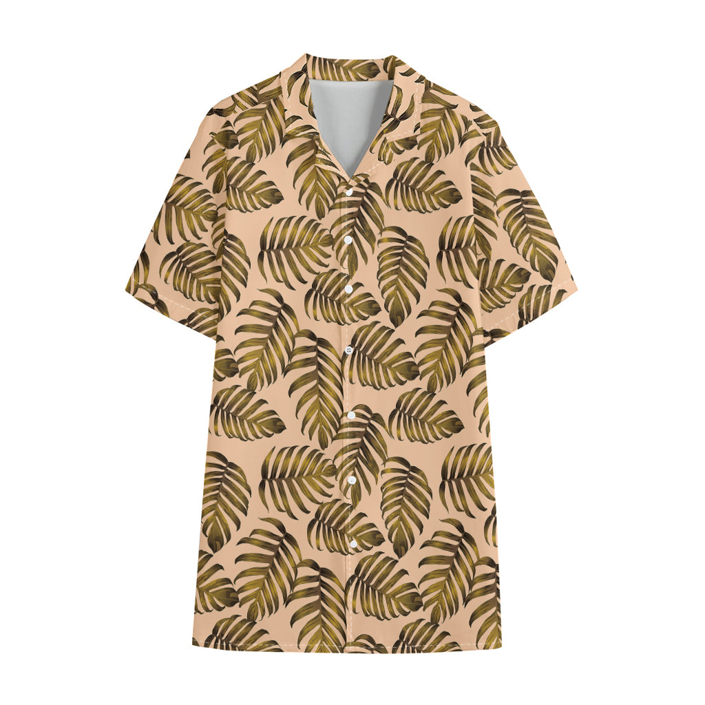 Yellow Monstera Leaves Pattern Print Cotton Hawaiian Shirt