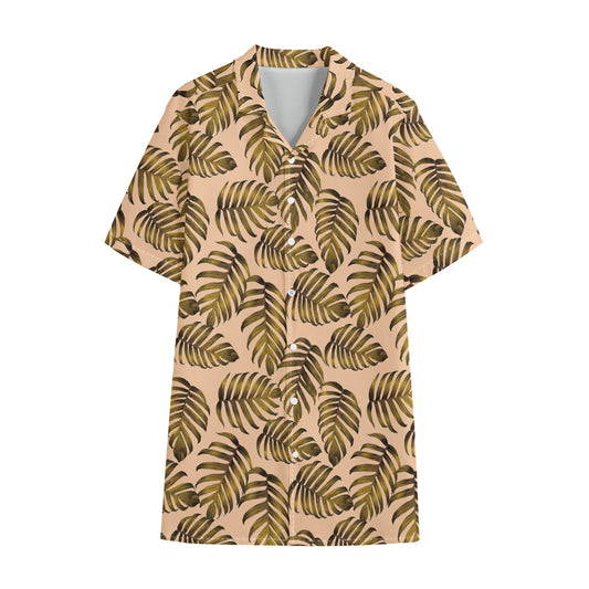 Yellow Monstera Leaves Pattern Print Cotton Hawaiian Shirt