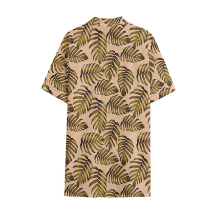 Yellow Monstera Leaves Pattern Print Cotton Hawaiian Shirt