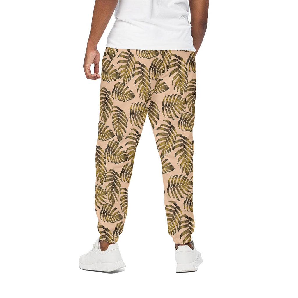 Yellow Monstera Leaves Pattern Print Cotton Pants