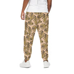 Yellow Monstera Leaves Pattern Print Cotton Pants