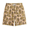 Yellow Monstera Leaves Pattern Print Cotton Shorts