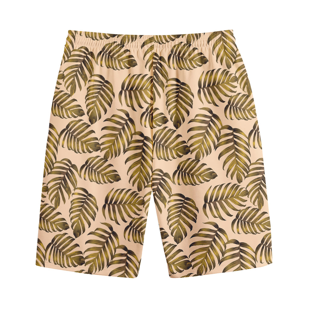 Yellow Monstera Leaves Pattern Print Cotton Shorts