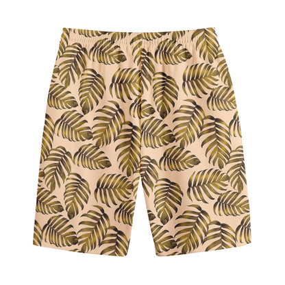 Yellow Monstera Leaves Pattern Print Cotton Shorts