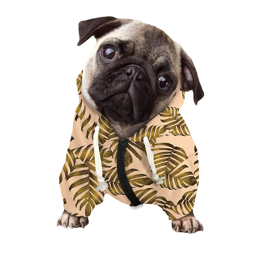 Yellow Monstera Leaves Pattern Print Dog Zip Up Hoodie
