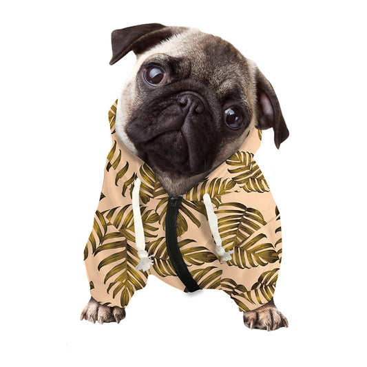 Yellow Monstera Leaves Pattern Print Dog Zip Up Hoodie