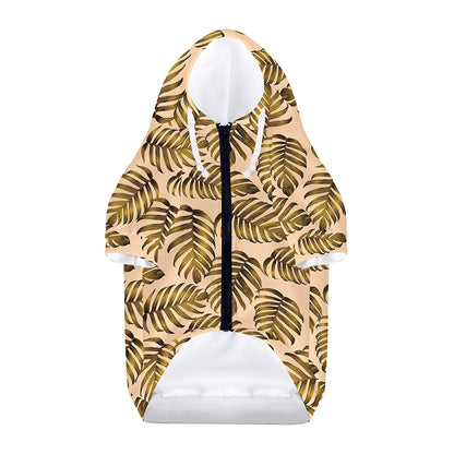 Yellow Monstera Leaves Pattern Print Dog Zip Up Hoodie