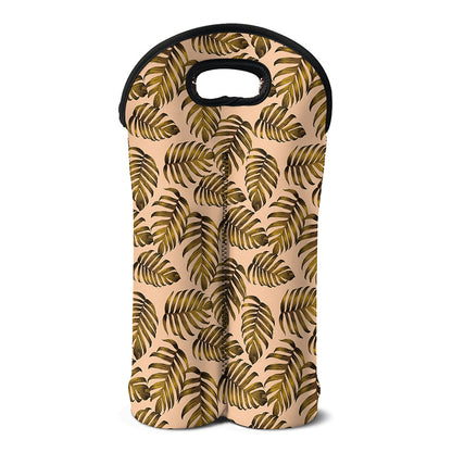 Yellow Monstera Leaves Pattern Print Double Neoprene Wine Tote
